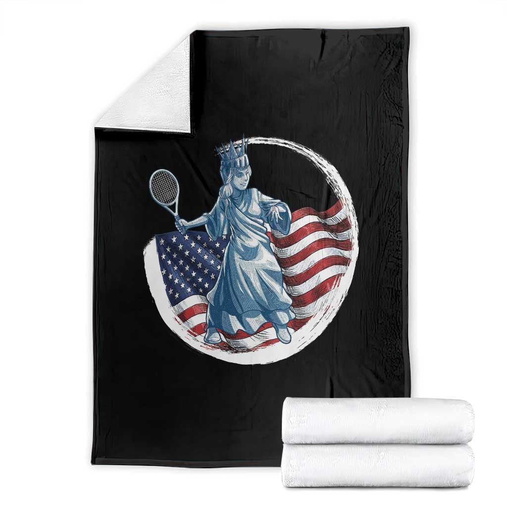 Funny Statue Of Liberty Tennis Player Throw Blanket USA Pride Female Tennis Gift - Wonder Print Shop