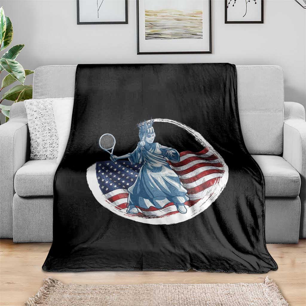 Funny Statue Of Liberty Tennis Player Throw Blanket USA Pride Female Tennis Gift - Wonder Print Shop