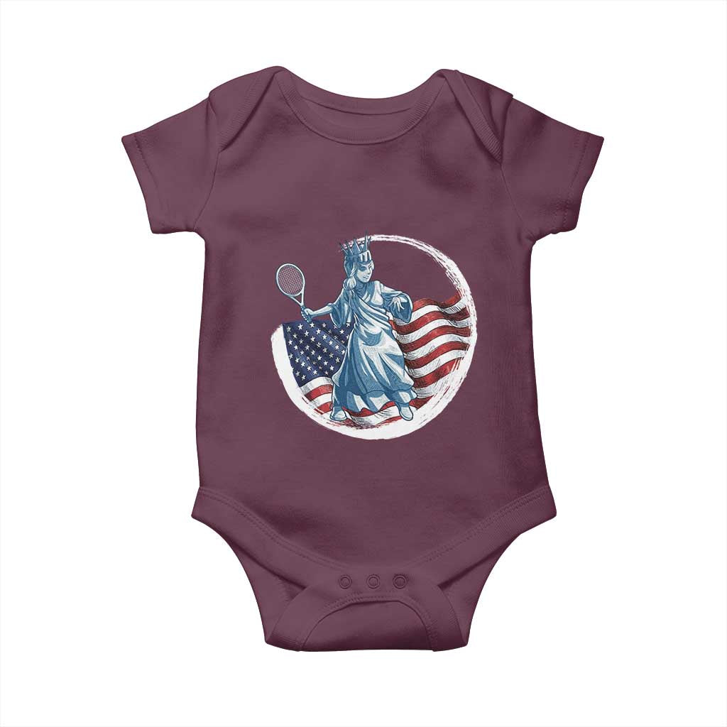 Funny Statue Of Liberty Tennis Player Baby Onesie USA Pride Female Tennis Gift - Wonder Print Shop