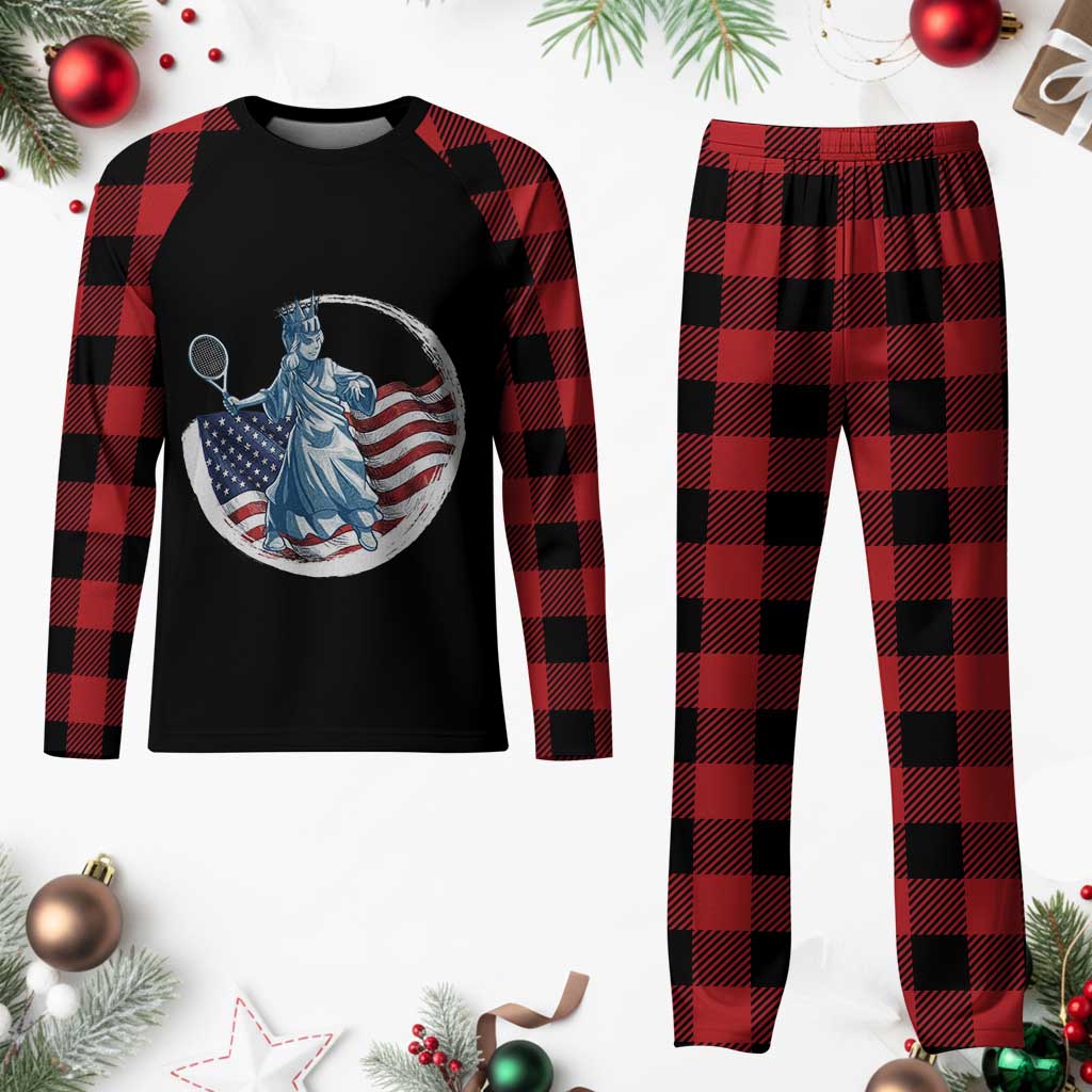 Funny Statue Of Liberty Tennis Player Plaid Pajama Set USA Pride Female Tennis Gift - Wonder Print Shop