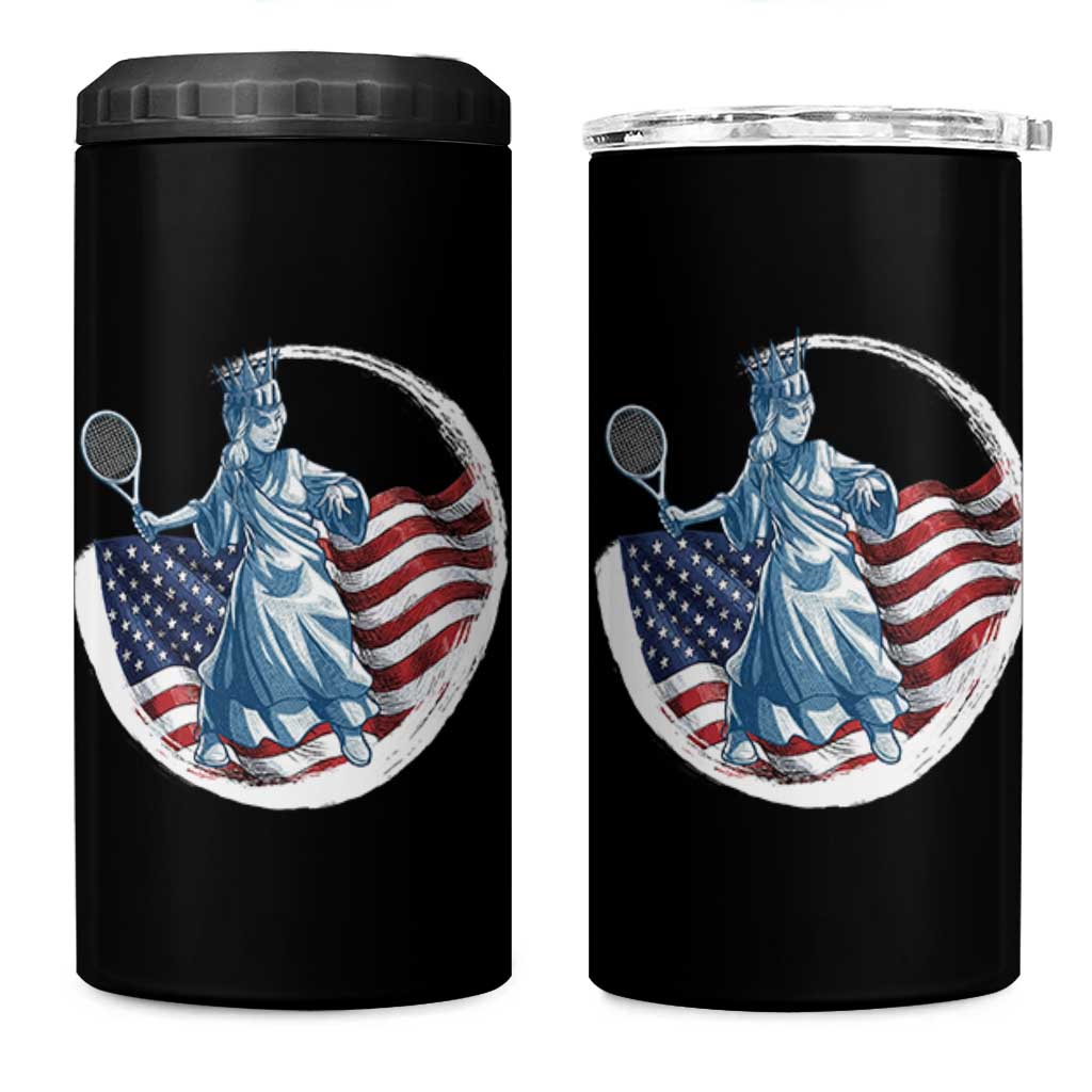 Funny Statue Of Liberty Tennis Player 4 in 1 Can Cooler Tumbler USA Pride Female Tennis Gift - Wonder Print Shop