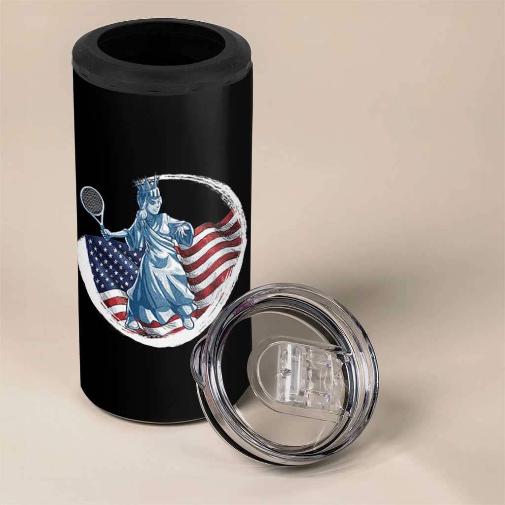 Funny Statue Of Liberty Tennis Player 4 in 1 Can Cooler Tumbler USA Pride Female Tennis Gift - Wonder Print Shop