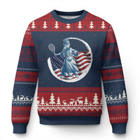 Funny Statue Of Liberty Tennis Player Ugly Christmas Sweater USA Pride Female Tennis Gift - Wonder Print Shop