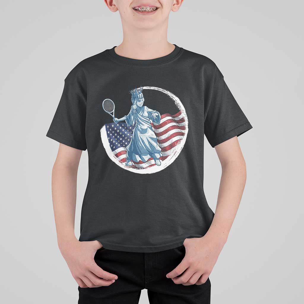 Funny Statue Of Liberty Tennis Player T Shirt For Kid USA Pride Female Tennis Gift - Wonder Print Shop