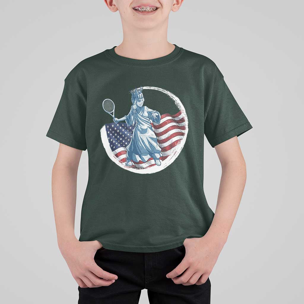 Funny Statue Of Liberty Tennis Player T Shirt For Kid USA Pride Female Tennis Gift - Wonder Print Shop