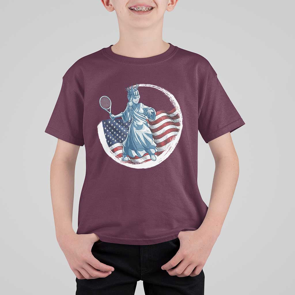 Funny Statue Of Liberty Tennis Player T Shirt For Kid USA Pride Female Tennis Gift - Wonder Print Shop