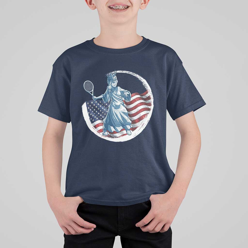 Funny Statue Of Liberty Tennis Player T Shirt For Kid USA Pride Female Tennis Gift - Wonder Print Shop