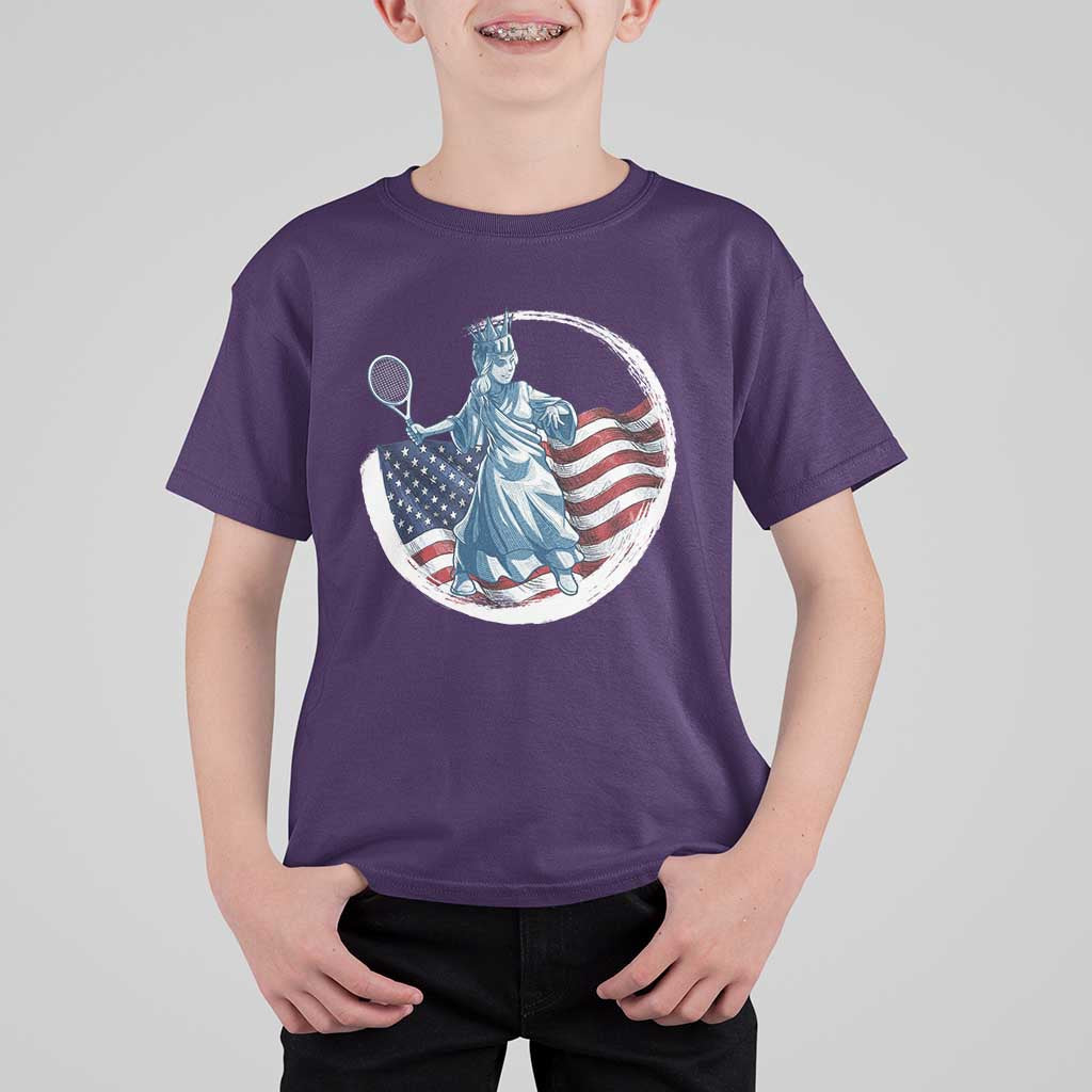 Funny Statue Of Liberty Tennis Player T Shirt For Kid USA Pride Female Tennis Gift - Wonder Print Shop