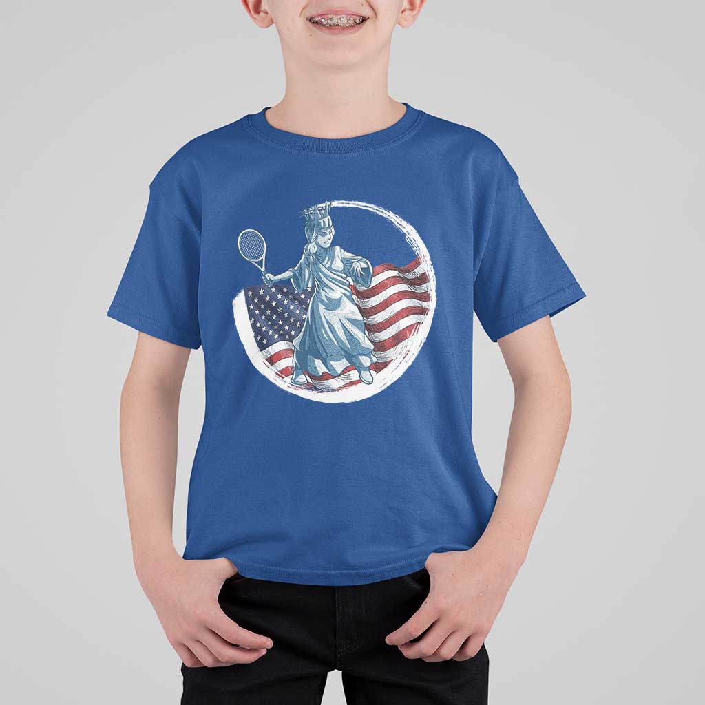 Funny Statue Of Liberty Tennis Player T Shirt For Kid USA Pride Female Tennis Gift - Wonder Print Shop