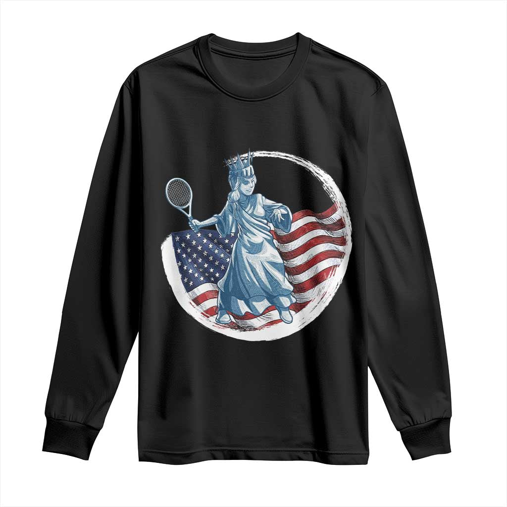 Funny Statue Of Liberty Tennis Player Long Sleeve Shirt USA Pride Female Tennis Gift - Wonder Print Shop