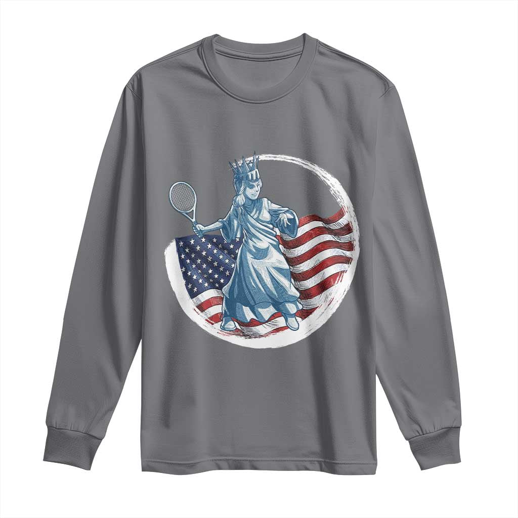 Funny Statue Of Liberty Tennis Player Long Sleeve Shirt USA Pride Female Tennis Gift - Wonder Print Shop