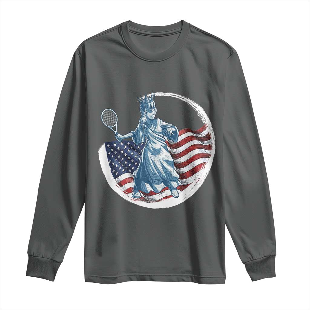 Funny Statue Of Liberty Tennis Player Long Sleeve Shirt USA Pride Female Tennis Gift - Wonder Print Shop