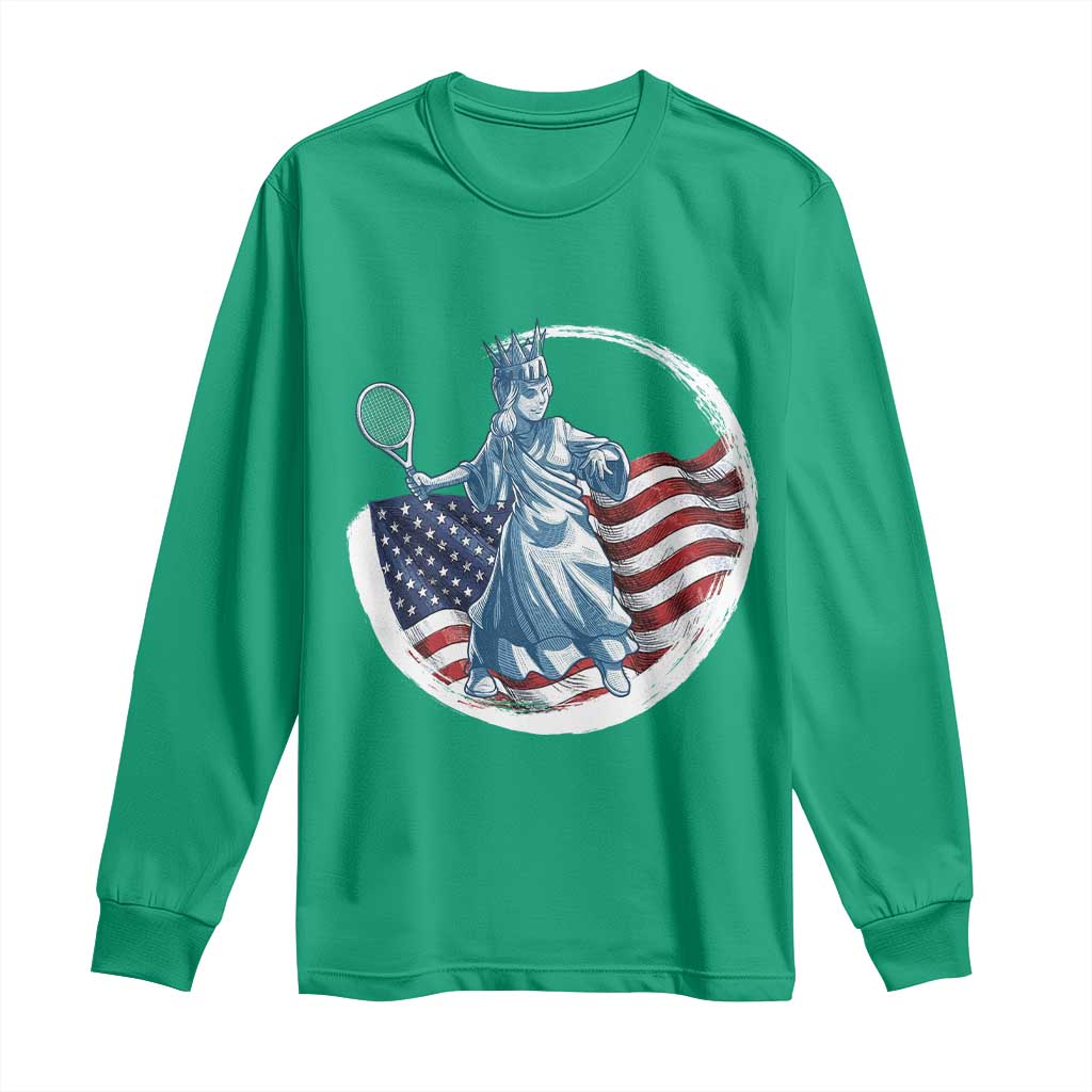 Funny Statue Of Liberty Tennis Player Long Sleeve Shirt USA Pride Female Tennis Gift - Wonder Print Shop