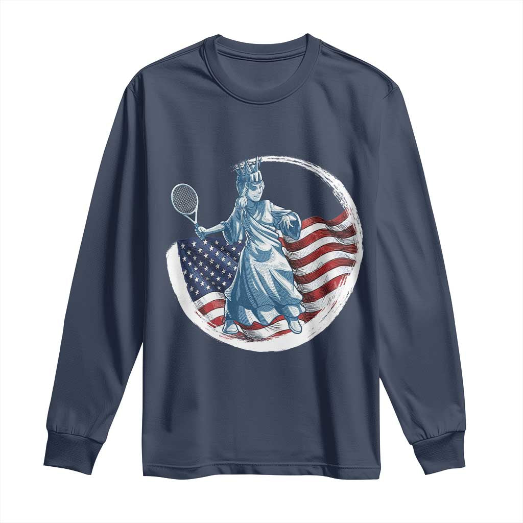 Funny Statue Of Liberty Tennis Player Long Sleeve Shirt USA Pride Female Tennis Gift - Wonder Print Shop