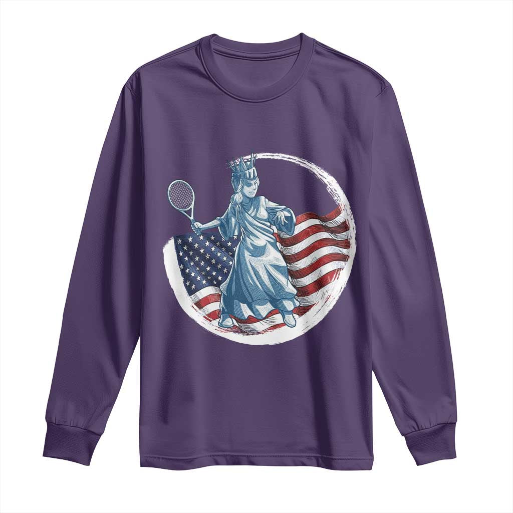 Funny Statue Of Liberty Tennis Player Long Sleeve Shirt USA Pride Female Tennis Gift - Wonder Print Shop