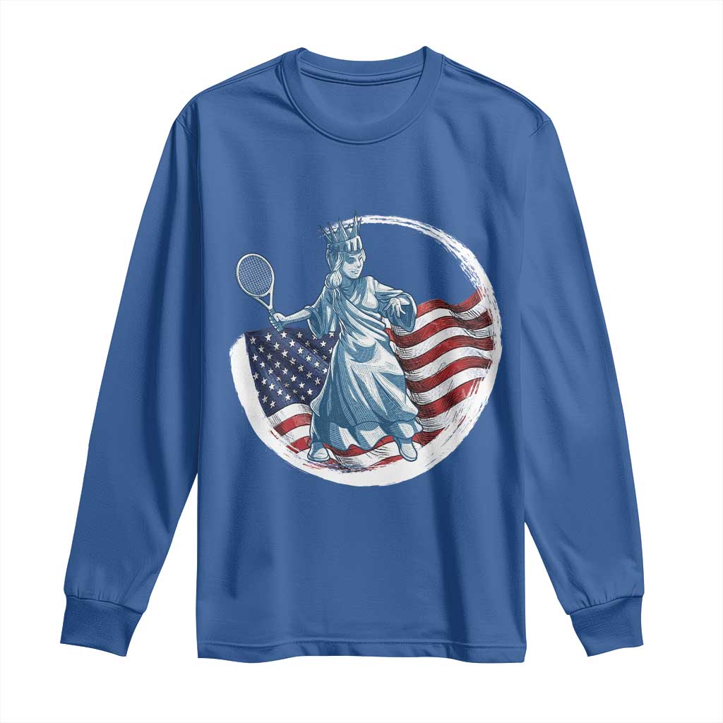 Funny Statue Of Liberty Tennis Player Long Sleeve Shirt USA Pride Female Tennis Gift - Wonder Print Shop