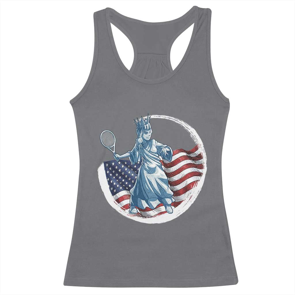 Funny Statue Of Liberty Tennis Player Racerback Tank Top USA Pride Female Tennis Gift - Wonder Print Shop