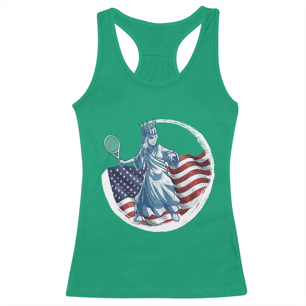 Funny Statue Of Liberty Tennis Player Racerback Tank Top USA Pride Female Tennis Gift - Wonder Print Shop