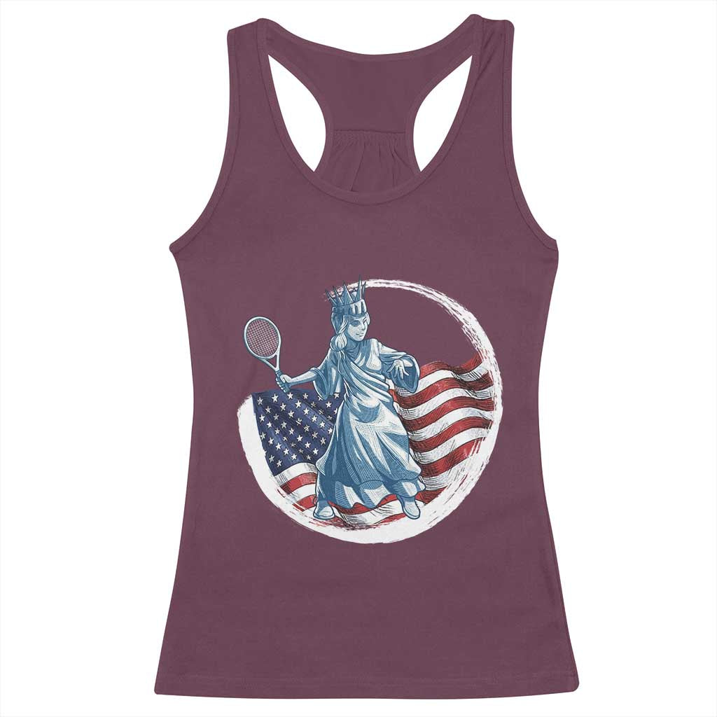 Funny Statue Of Liberty Tennis Player Racerback Tank Top USA Pride Female Tennis Gift - Wonder Print Shop