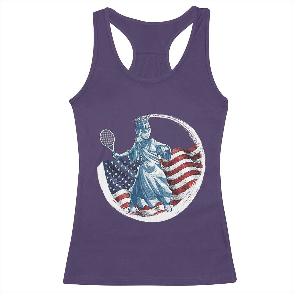Funny Statue Of Liberty Tennis Player Racerback Tank Top USA Pride Female Tennis Gift - Wonder Print Shop