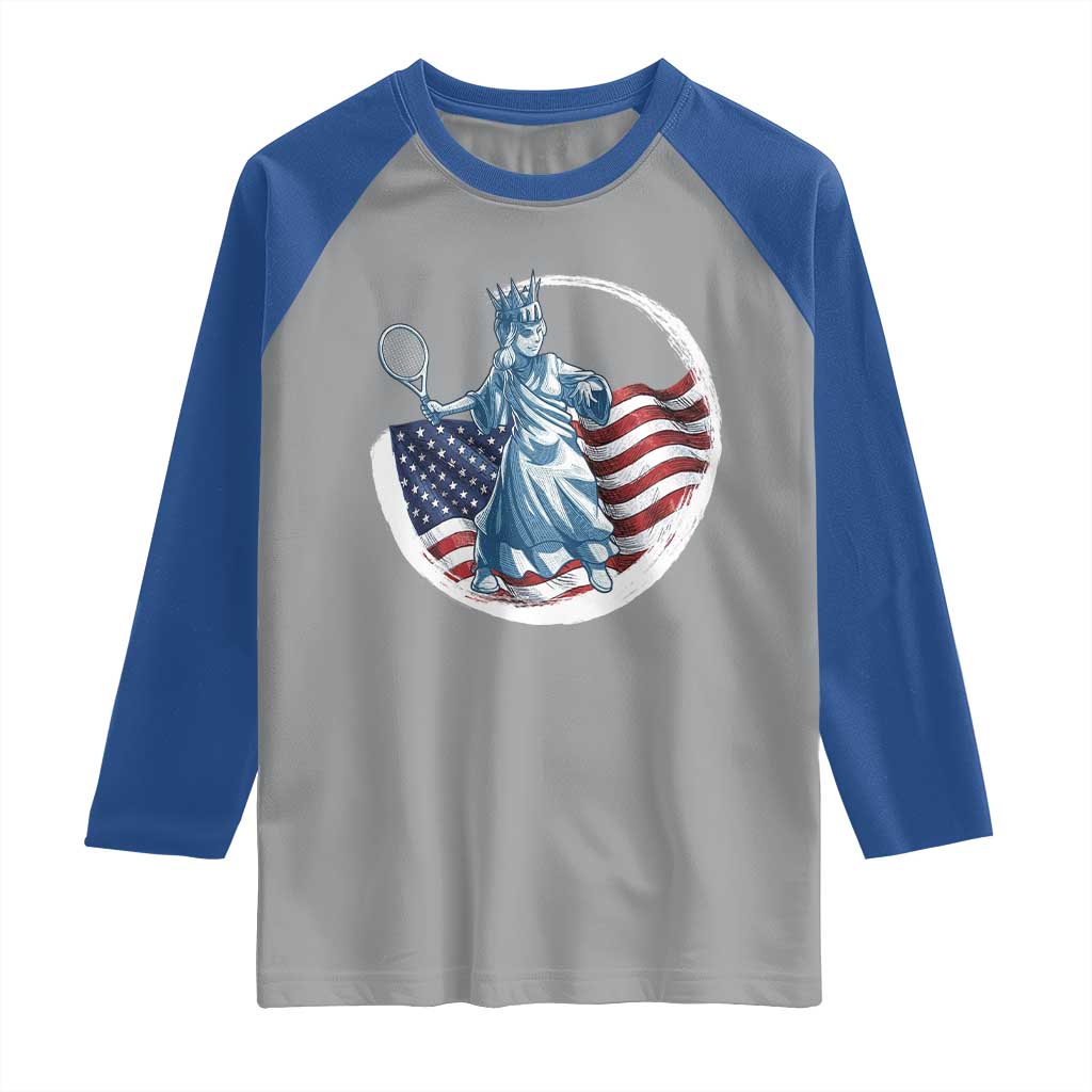 Funny Statue Of Liberty Tennis Player Raglan Shirt USA Pride Female Tennis Gift - Wonder Print Shop