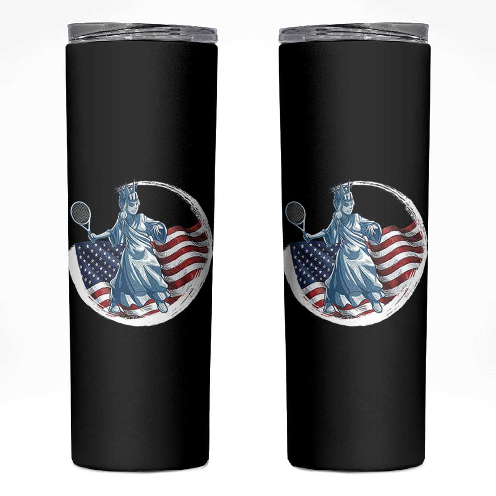 Funny Statue Of Liberty Tennis Player Skinny Tumbler USA Pride Female Tennis Gift - Wonder Print Shop