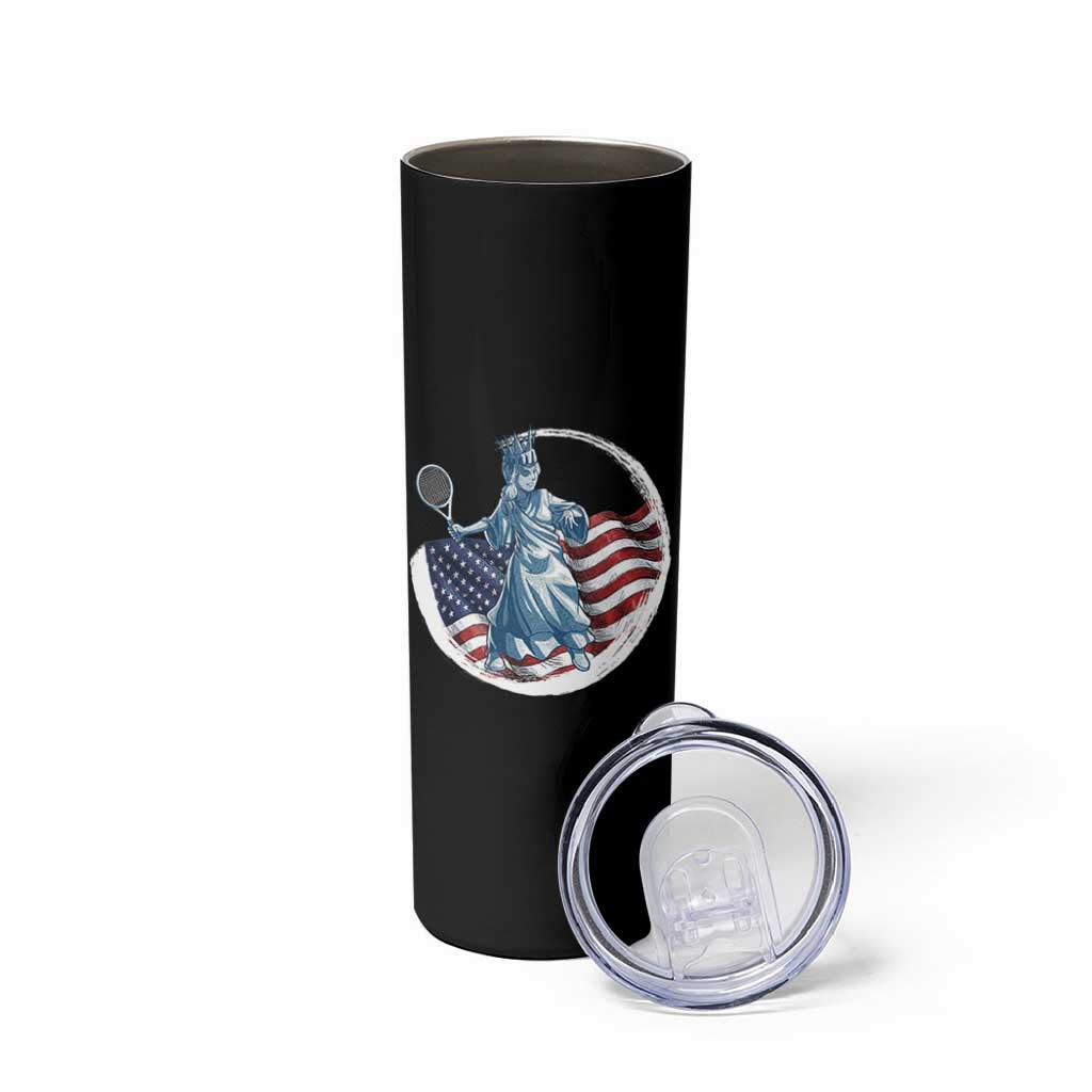 Funny Statue Of Liberty Tennis Player Skinny Tumbler USA Pride Female Tennis Gift - Wonder Print Shop