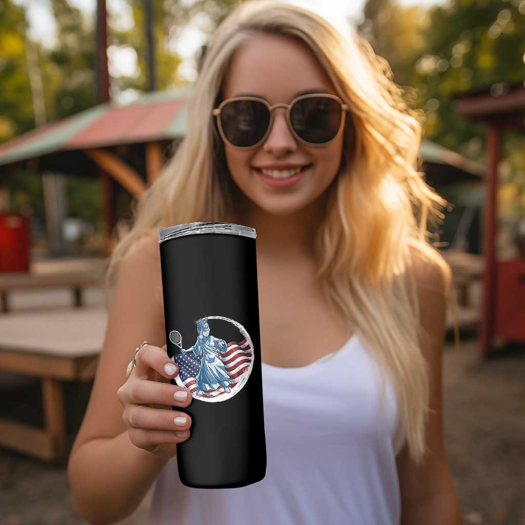 Funny Statue Of Liberty Tennis Player Skinny Tumbler USA Pride Female Tennis Gift - Wonder Print Shop