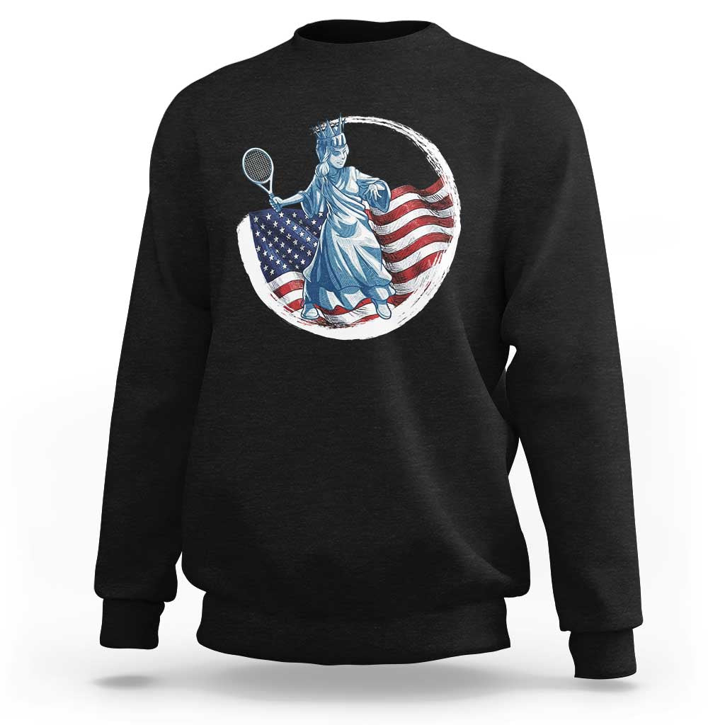 Funny Statue Of Liberty Tennis Player Sweatshirt USA Pride Female Tennis Gift - Wonder Print Shop