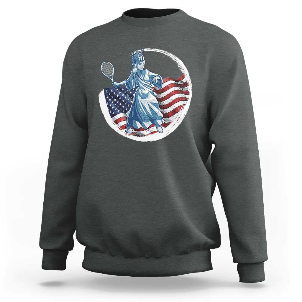 Funny Statue Of Liberty Tennis Player Sweatshirt USA Pride Female Tennis Gift - Wonder Print Shop