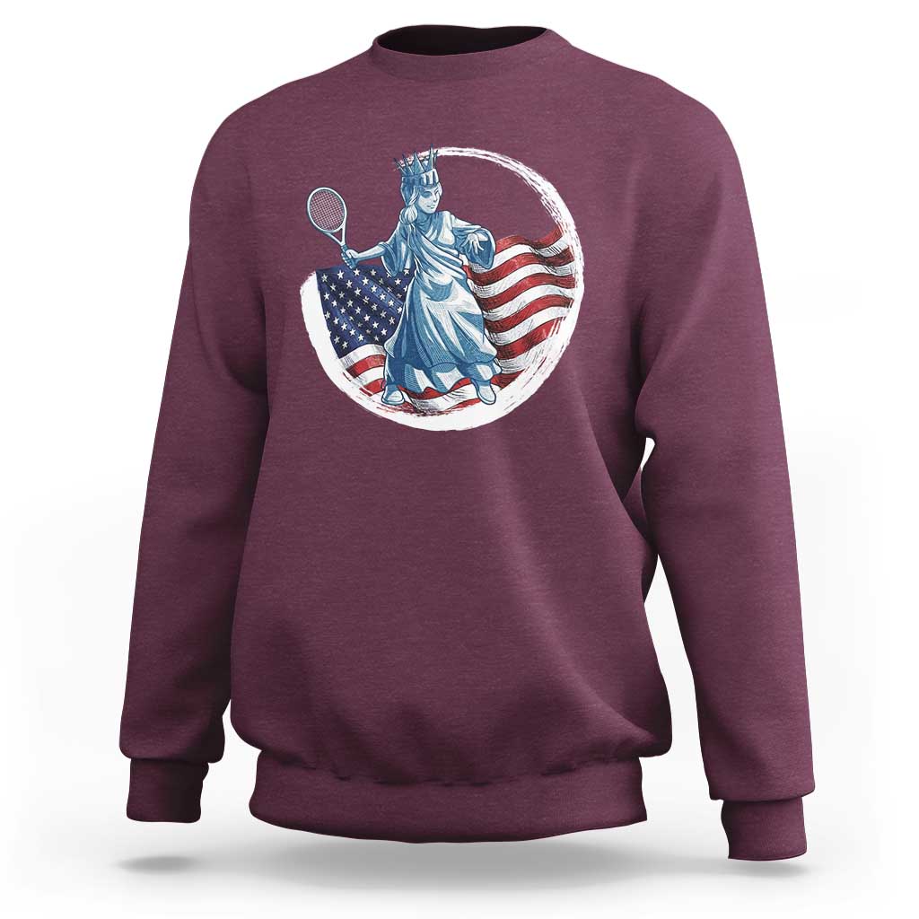Funny Statue Of Liberty Tennis Player Sweatshirt USA Pride Female Tennis Gift - Wonder Print Shop