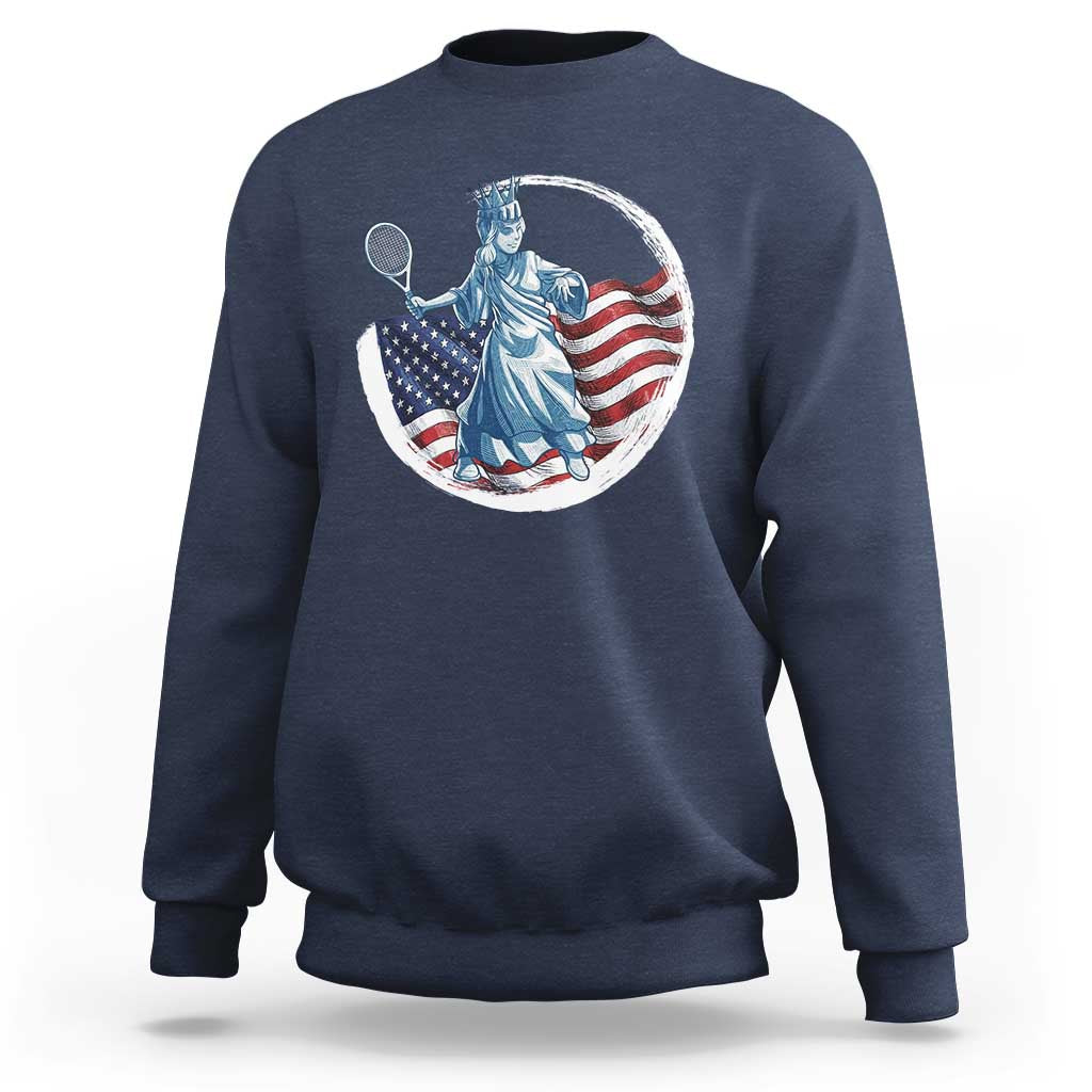 Funny Statue Of Liberty Tennis Player Sweatshirt USA Pride Female Tennis Gift - Wonder Print Shop