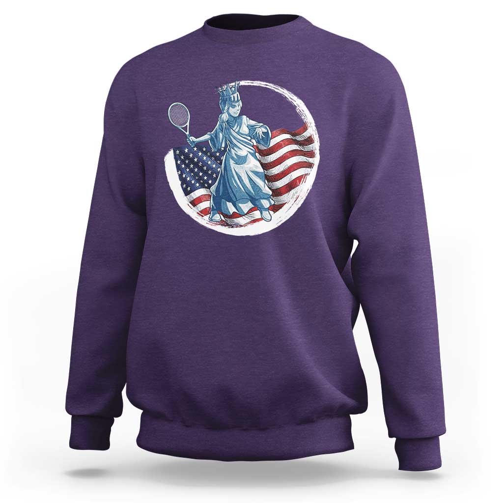 Funny Statue Of Liberty Tennis Player Sweatshirt USA Pride Female Tennis Gift - Wonder Print Shop