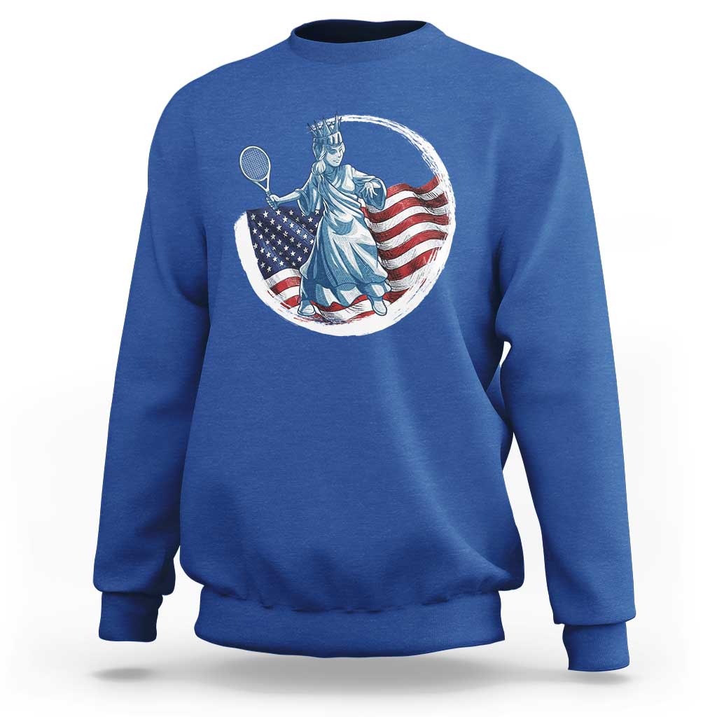 Funny Statue Of Liberty Tennis Player Sweatshirt USA Pride Female Tennis Gift - Wonder Print Shop