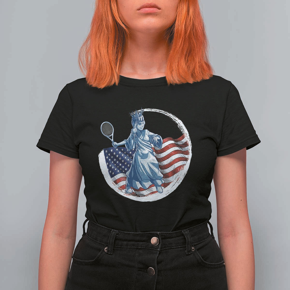 Funny Statue Of Liberty Tennis Player T Shirt For Women USA Pride Female Tennis Gift - Wonder Print Shop