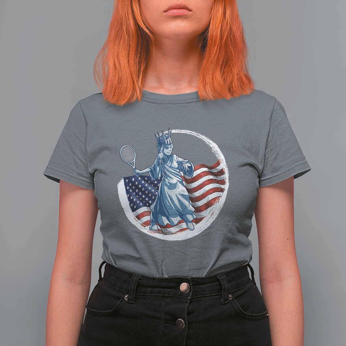 Funny Statue Of Liberty Tennis Player T Shirt For Women USA Pride Female Tennis Gift - Wonder Print Shop