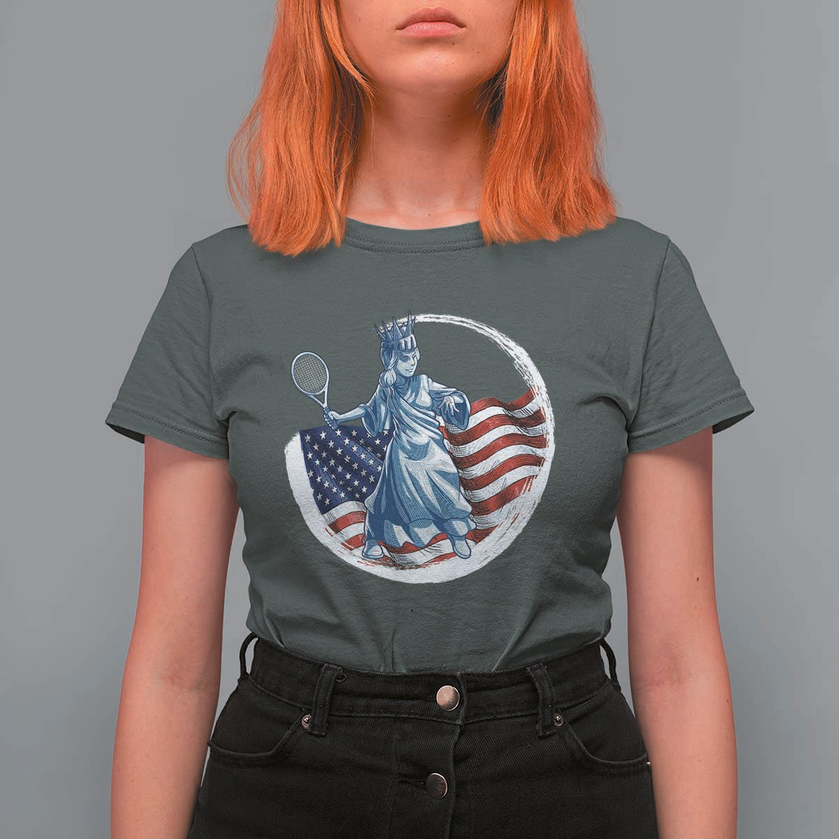 Funny Statue Of Liberty Tennis Player T Shirt For Women USA Pride Female Tennis Gift - Wonder Print Shop