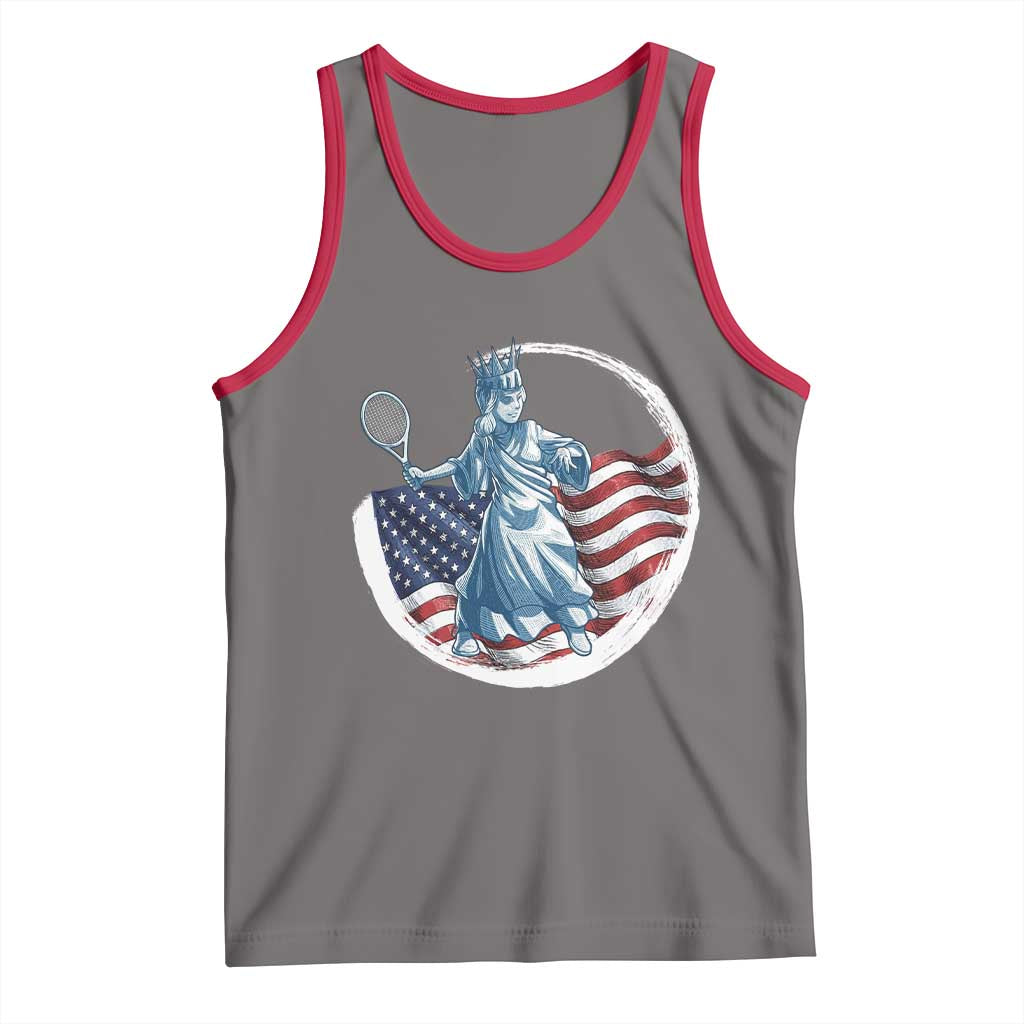 Funny Statue Of Liberty Tennis Player Tank Top USA Pride Female Tennis Gift - Wonder Print Shop