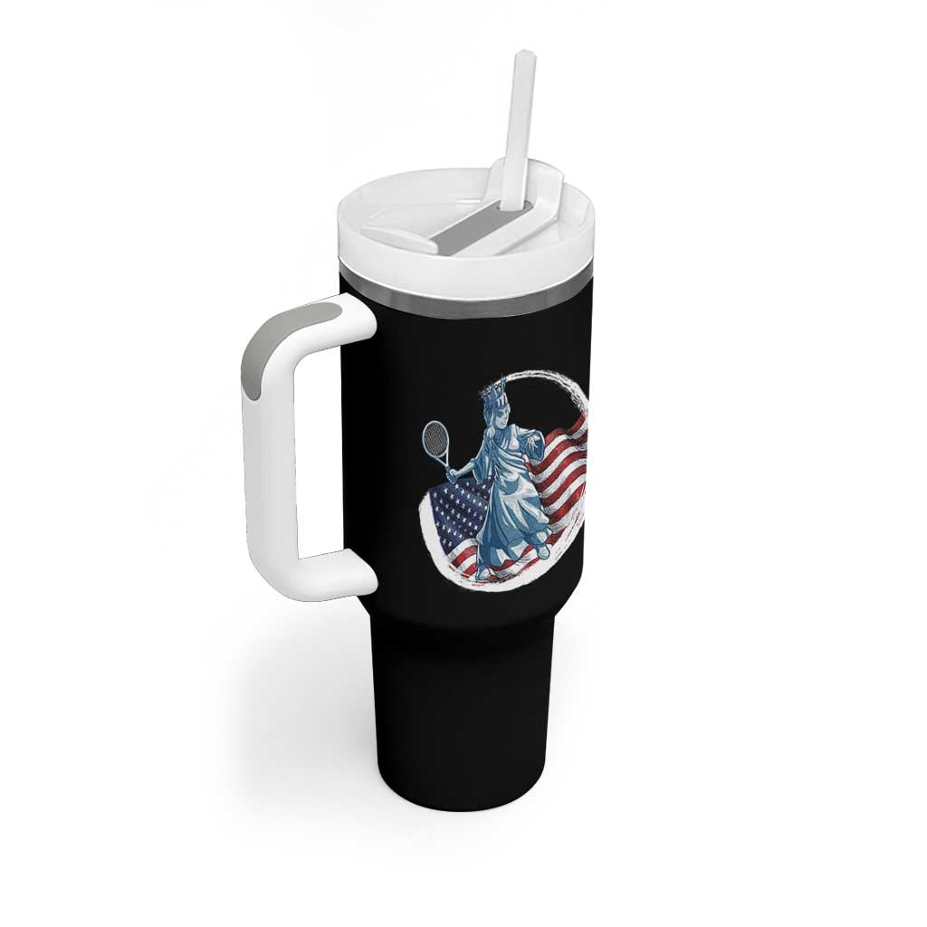 Funny Statue Of Liberty Tennis Player Tumbler With Handle USA Pride Female Tennis Gift - Wonder Print Shop