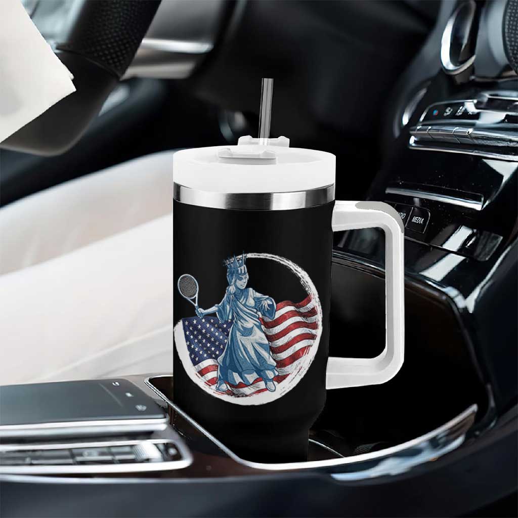 Funny Statue Of Liberty Tennis Player Tumbler With Handle USA Pride Female Tennis Gift - Wonder Print Shop