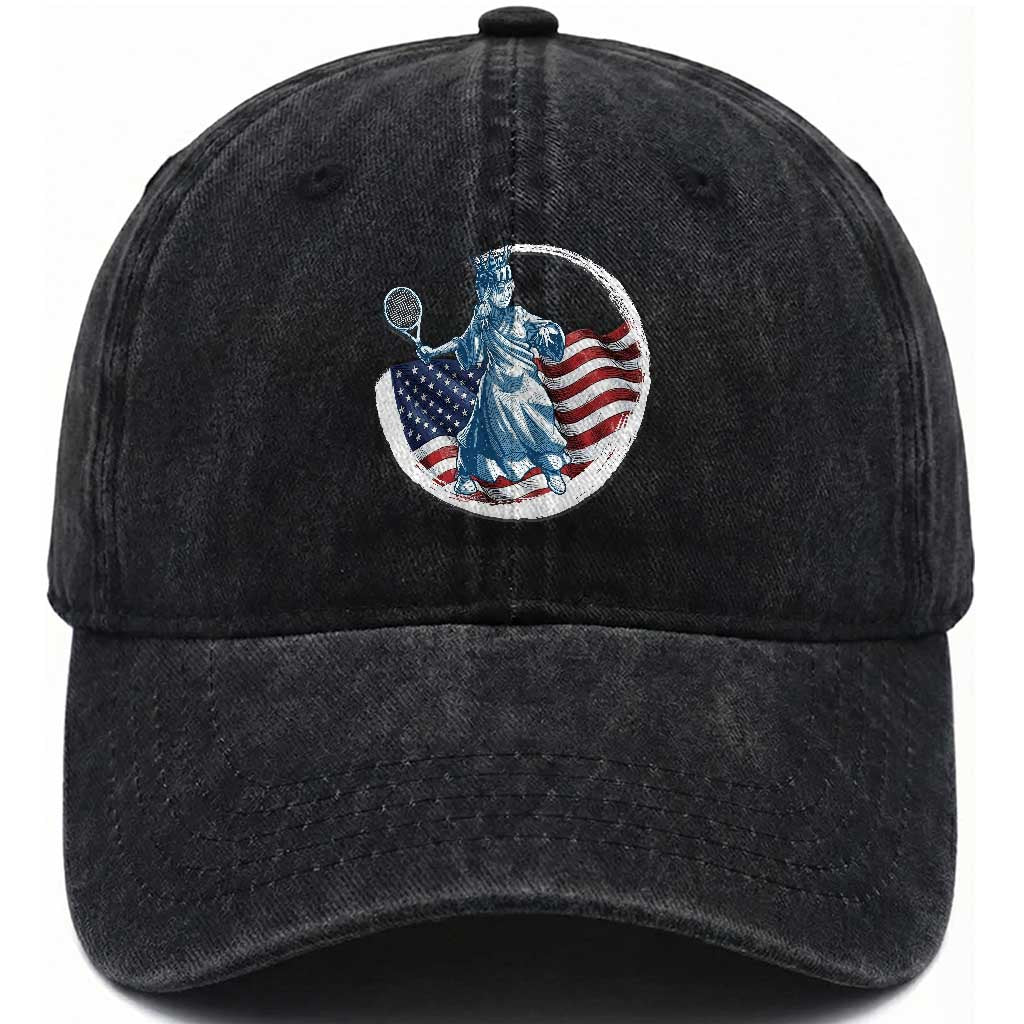 Funny Statue Of Liberty Tennis Player Washed Cotton Baseball Cap USA Pride Female Tennis Gift