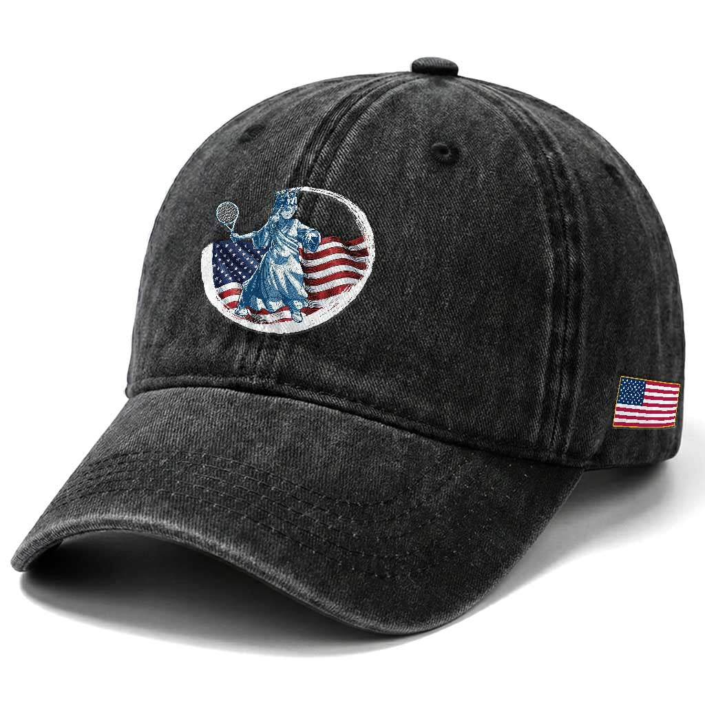 Funny Statue Of Liberty Tennis Player Washed Cotton Baseball Cap USA Pride Female Tennis Gift