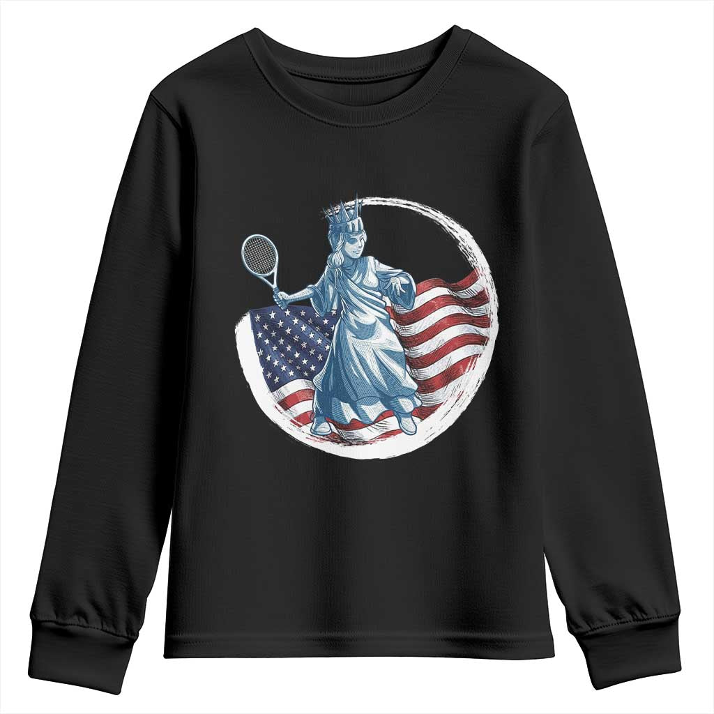 Funny Statue Of Liberty Tennis Player Youth Sweatshirt USA Pride Female Tennis Gift - Wonder Print Shop