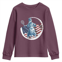 Funny Statue Of Liberty Tennis Player Youth Sweatshirt USA Pride Female Tennis Gift - Wonder Print Shop