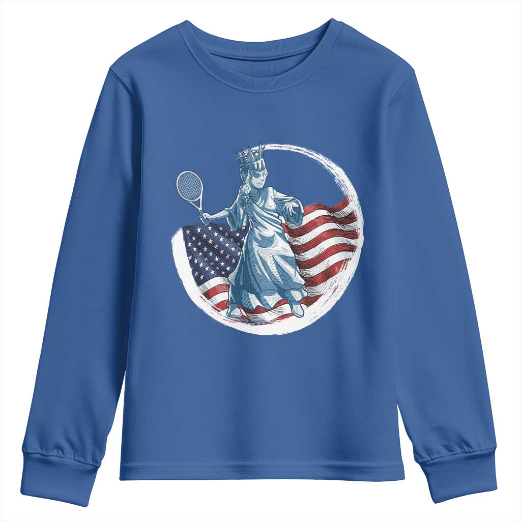 Funny Statue Of Liberty Tennis Player Youth Sweatshirt USA Pride Female Tennis Gift - Wonder Print Shop