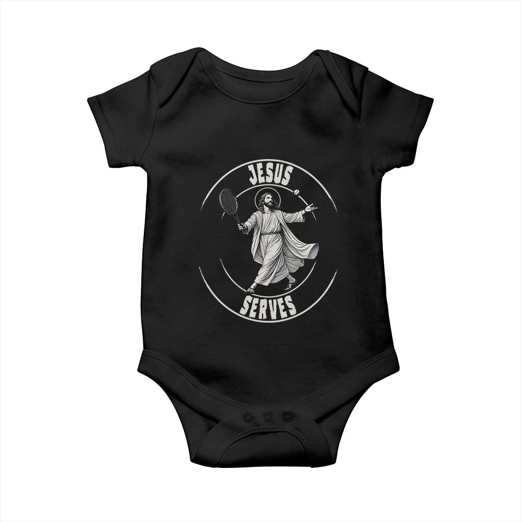 Christian Tennis Funny Gift For Believers Baby Onesie Jesus Serves - Wonder Print Shop