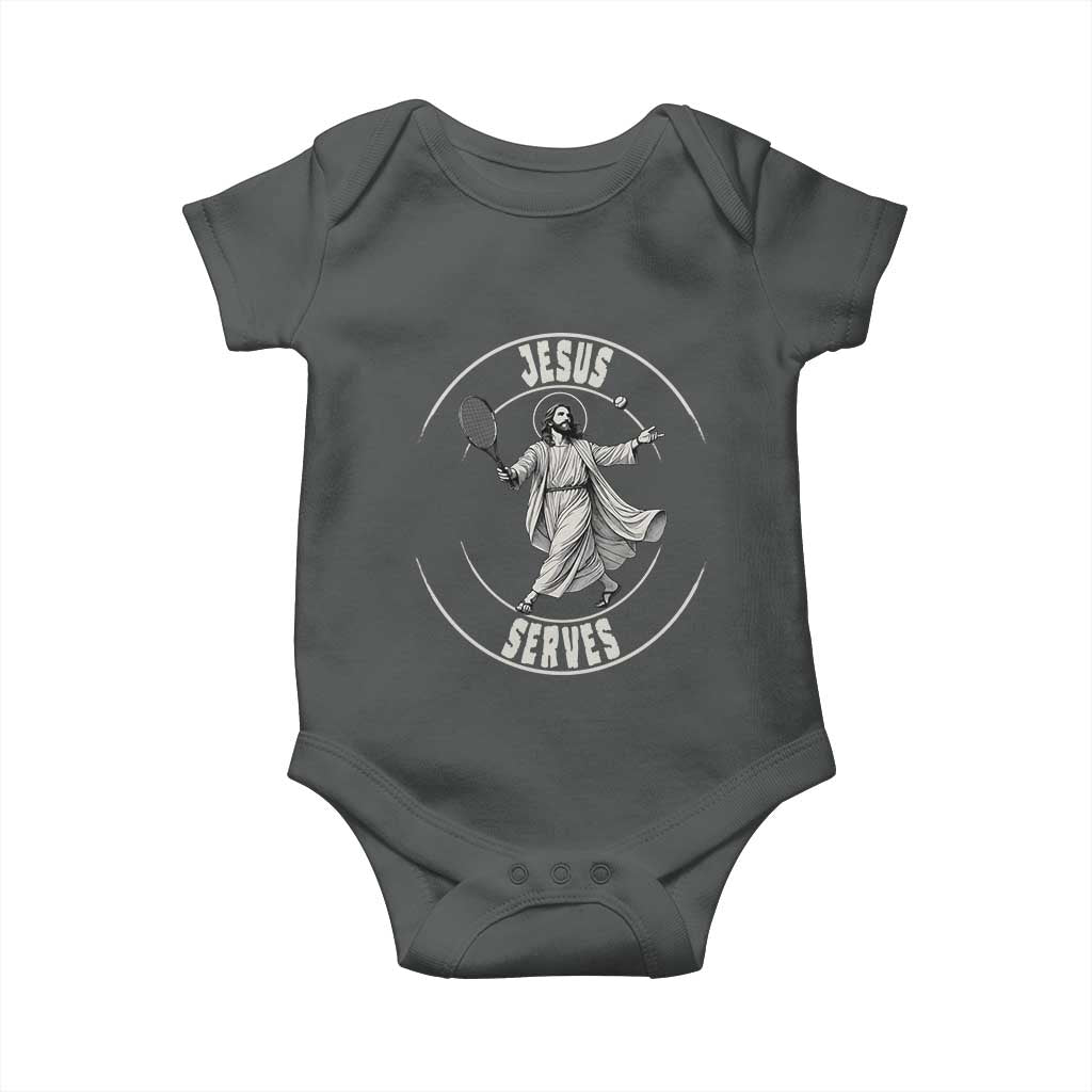 Christian Tennis Funny Gift For Believers Baby Onesie Jesus Serves - Wonder Print Shop