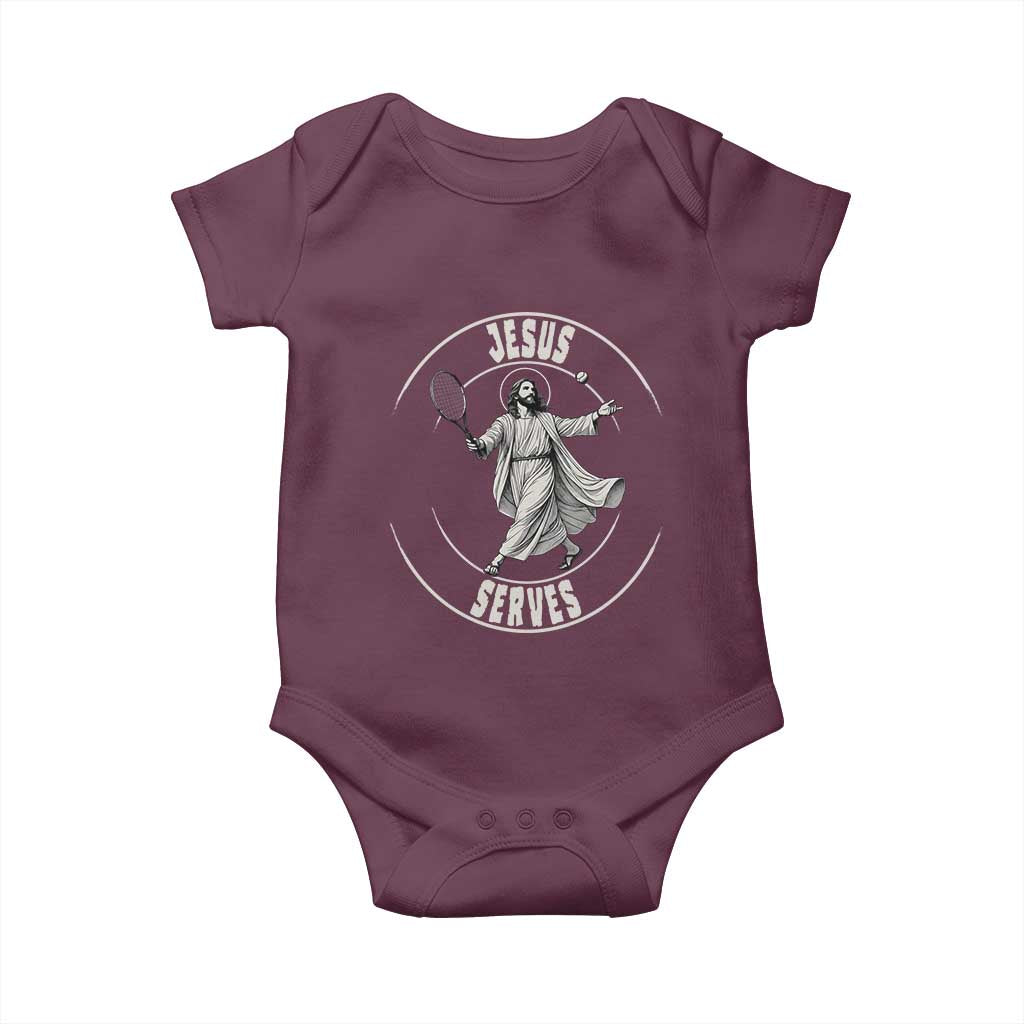 Christian Tennis Funny Gift For Believers Baby Onesie Jesus Serves - Wonder Print Shop