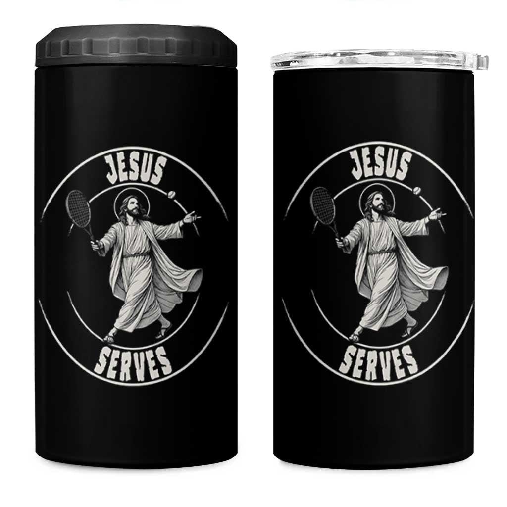 Christian Tennis Funny Gift For Believers 4 in 1 Can Cooler Tumbler Jesus Serves - Wonder Print Shop