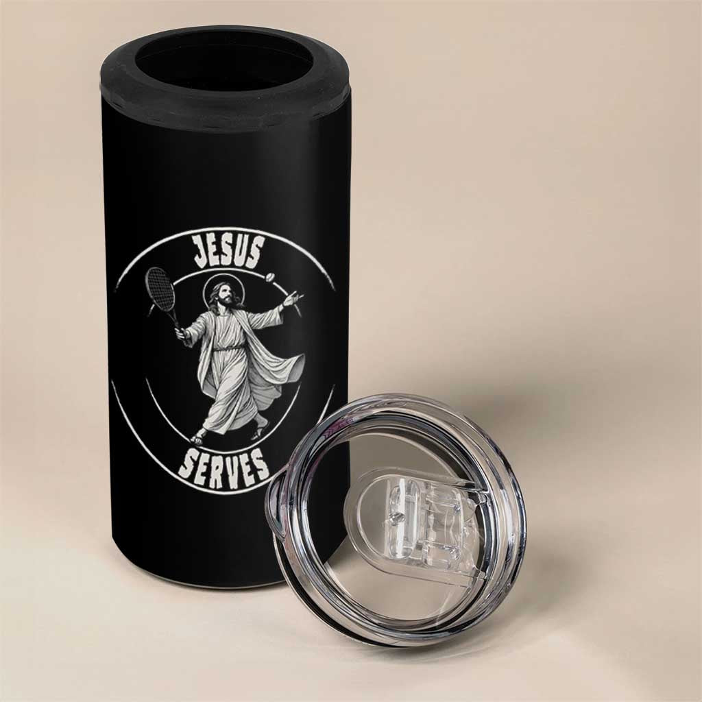 Christian Tennis Funny Gift For Believers 4 in 1 Can Cooler Tumbler Jesus Serves - Wonder Print Shop